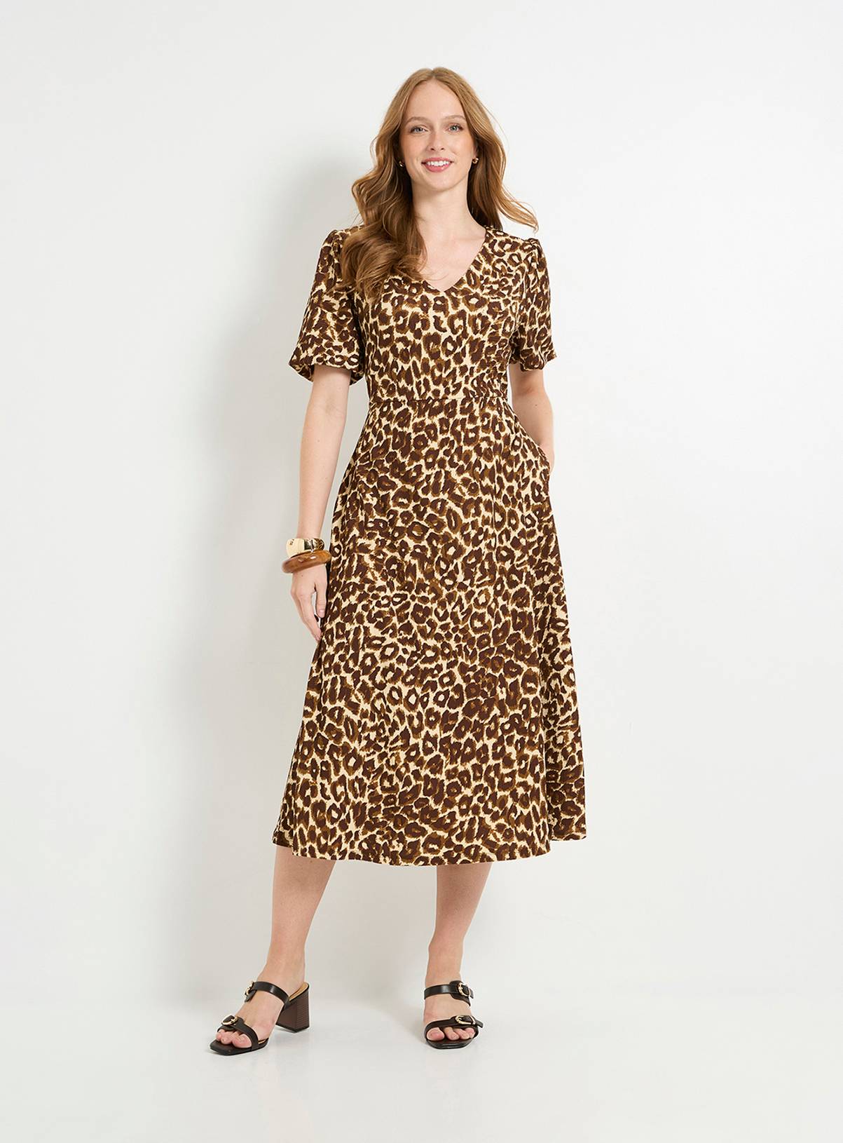 WALLIS Leopard Print Jersey Puff Sleeve Midi Dress 12 - Image 6