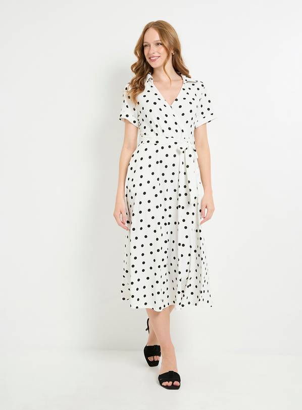 WALLIS Spot Jersey Roll Sleeve Belted Midi Dress 8