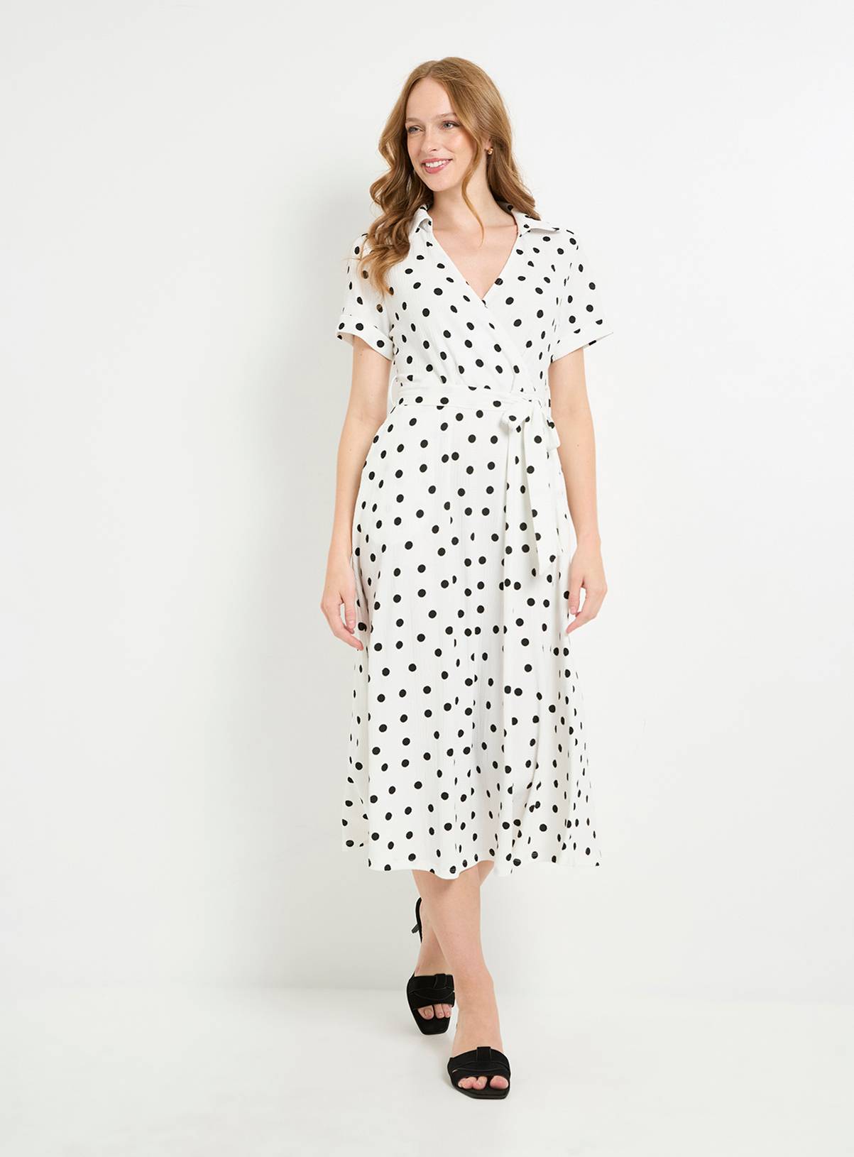 WALLIS Spot Jersey Roll Sleeve Belted Midi Dress 20 - Image 1