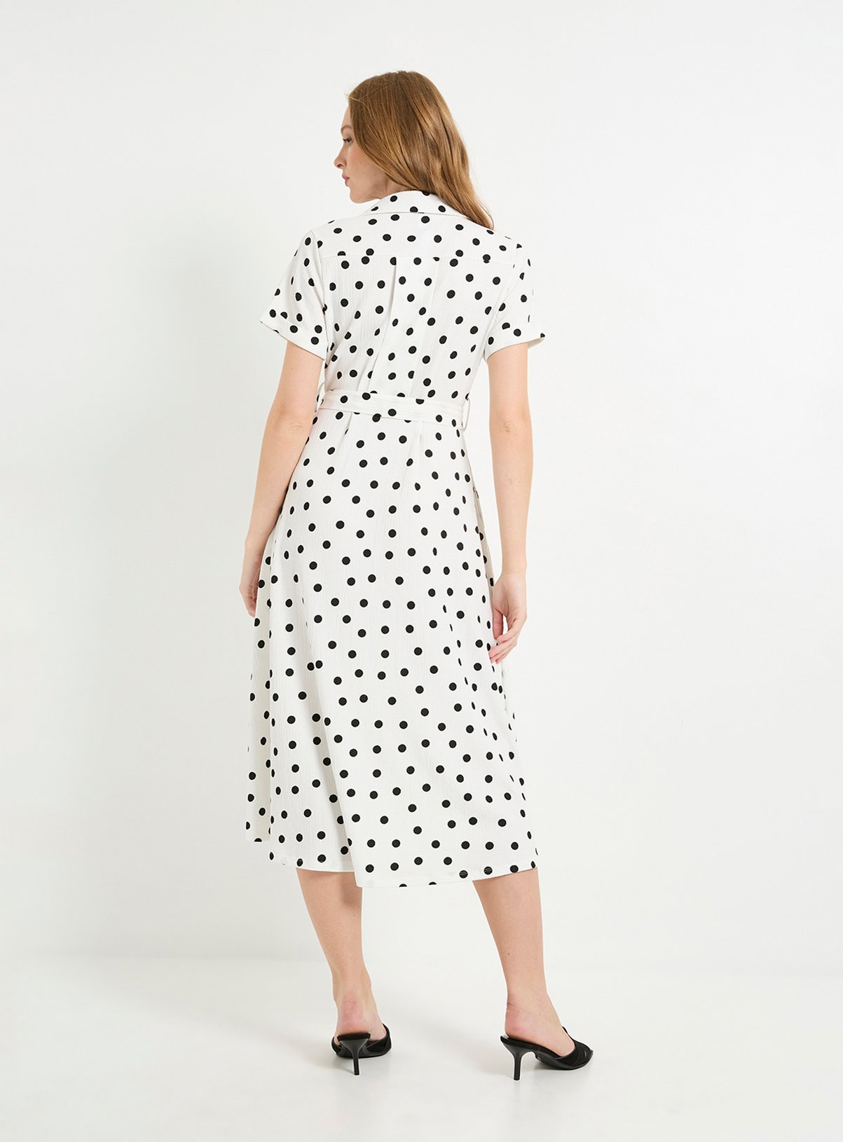 WALLIS Spot Jersey Roll Sleeve Belted Midi Dress 20 - Image 3 thumbnail
