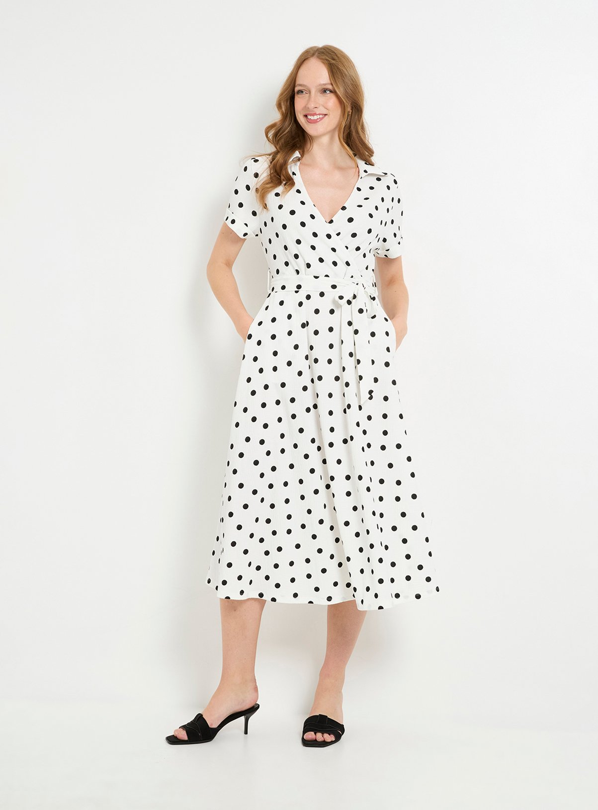 WALLIS Spot Jersey Roll Sleeve Belted Midi Dress 20 - Image 4 thumbnail