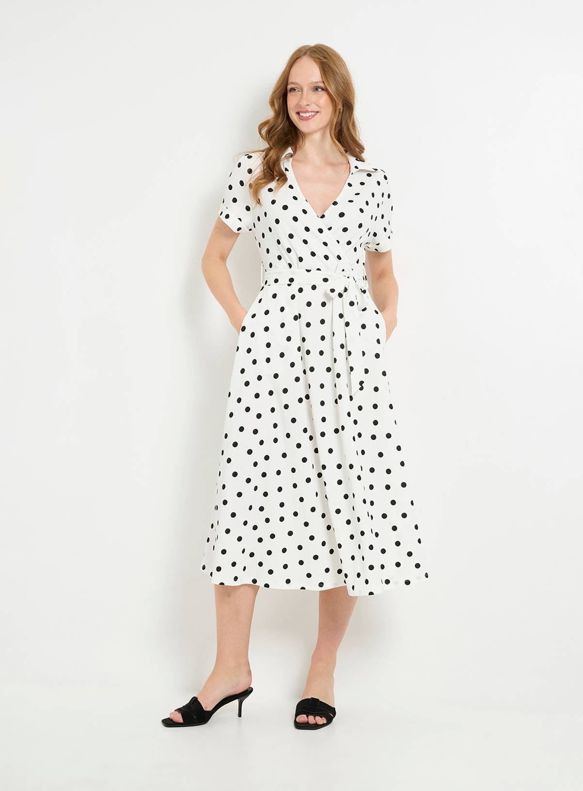 WALLIS Spot Jersey Roll Sleeve Belted Midi Dress 20 - Image 4