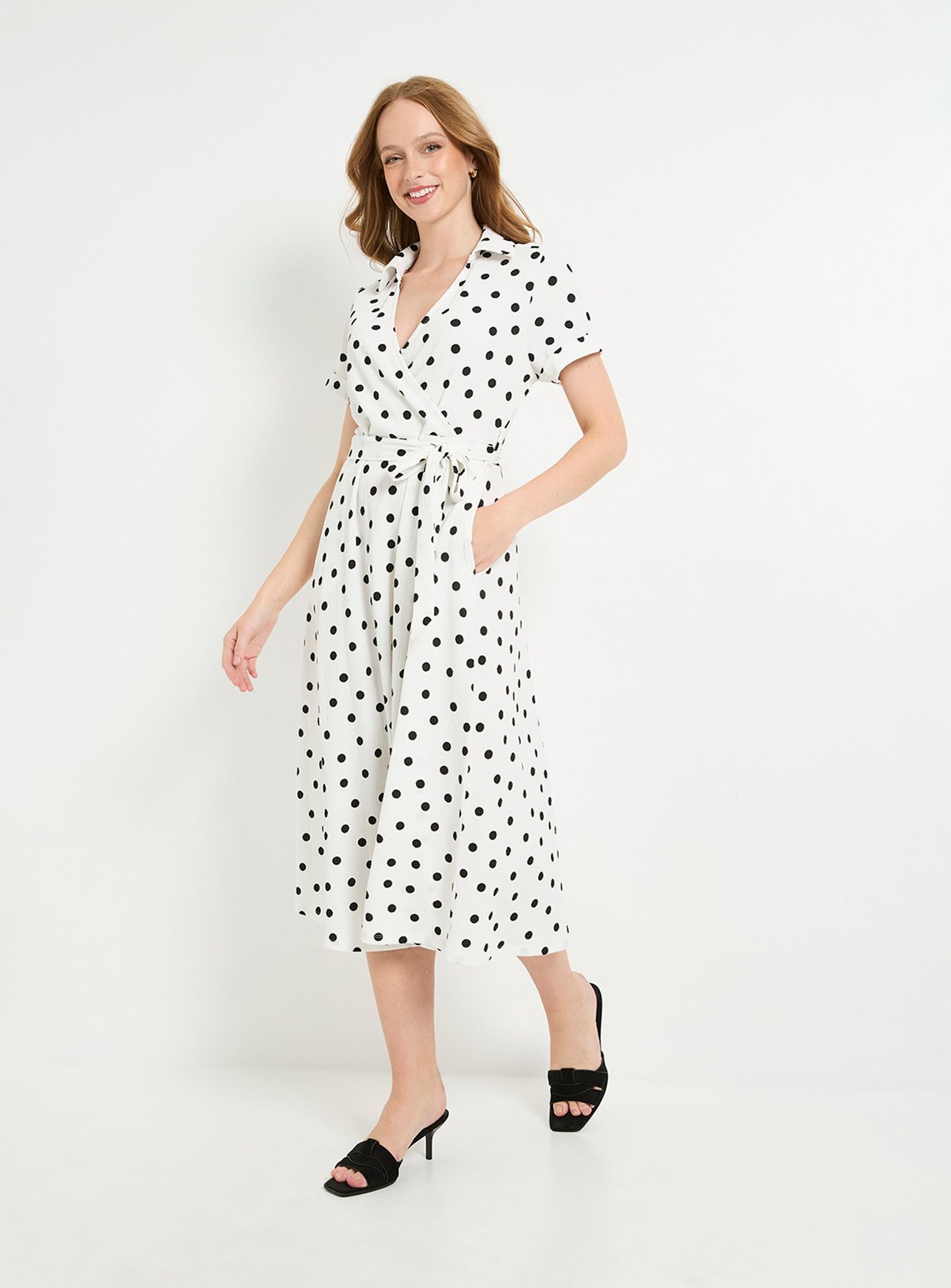 WALLIS Spot Jersey Roll Sleeve Belted Midi Dress 20 - Image 5 thumbnail