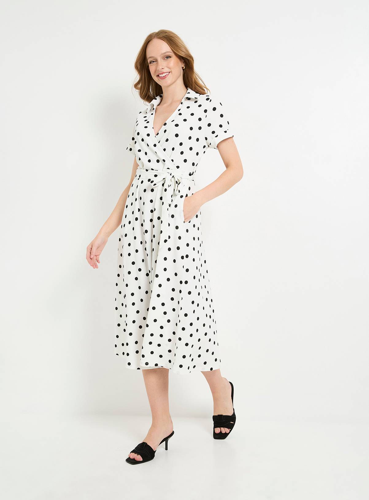 WALLIS Spot Jersey Roll Sleeve Belted Midi Dress 20 - Image 5