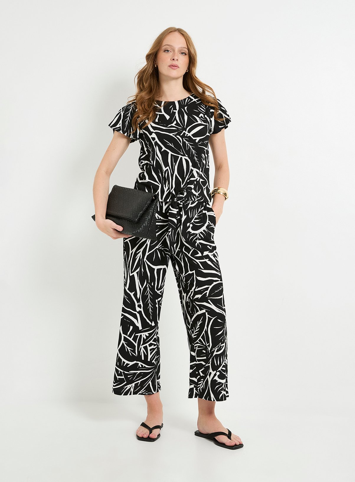 WALLIS Petite Tropical Tie Detail Flutter Sleeve Top 20 - Image 4 thumbnail