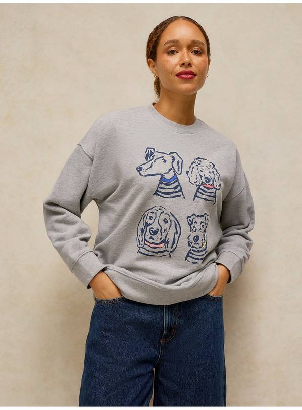 WHITE STUFF Cleo Longline Dog Graphic Sweat Grey 18