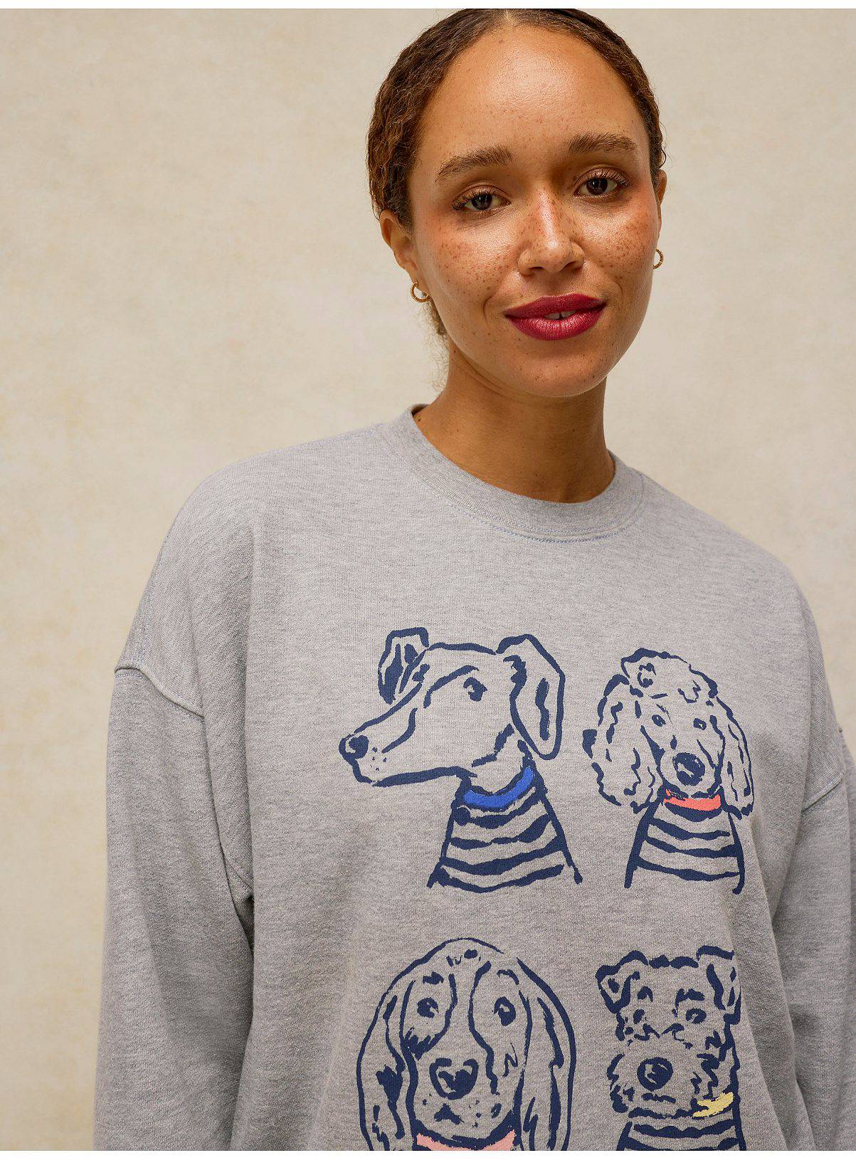 WHITE STUFF Cleo Longline Dog Graphic Sweat Grey 12 - Image 3