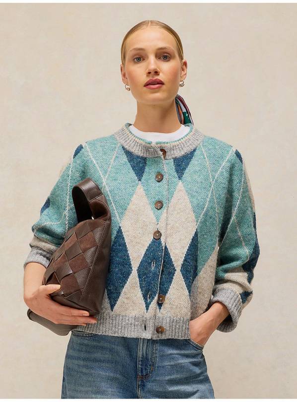 WHITE STUFF Argyle Check Cardi 10