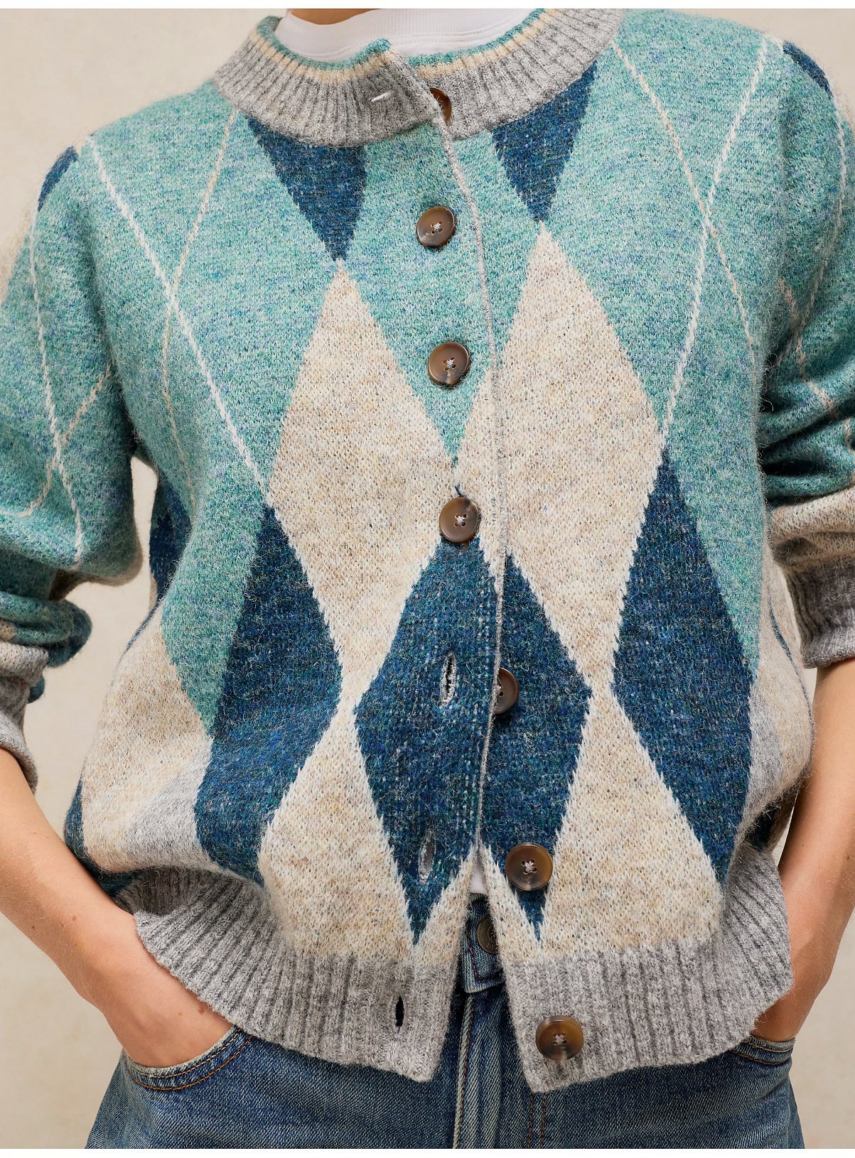 WHITE STUFF Argyle Check Cardi 12 - Image 4 thumbnail