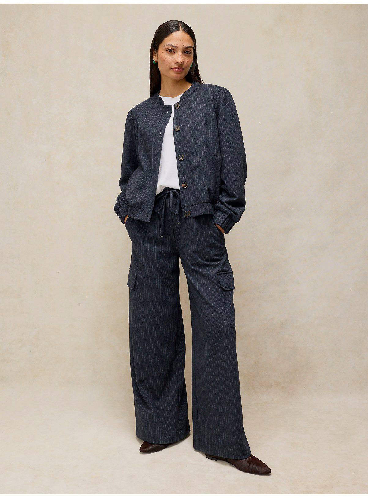 WHITE STUFF Teagan Navy Stripe Wide Leg Trouser 16 - Image 2