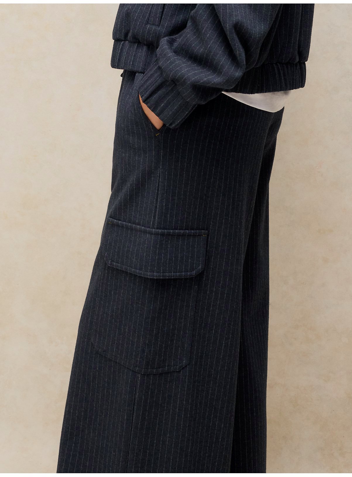WHITE STUFF Teagan Navy Stripe Wide Leg Trouser 16 - Image 3 thumbnail