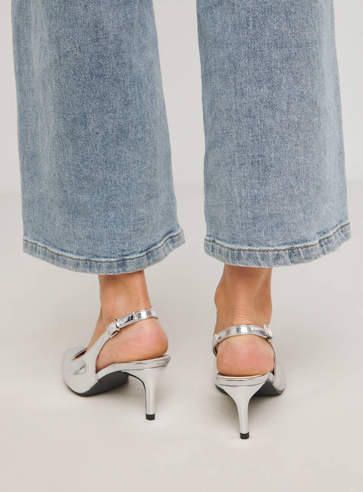 SIMPLY BE Silver Pointy Toe Slingback Wide Fit 7 - Image 2