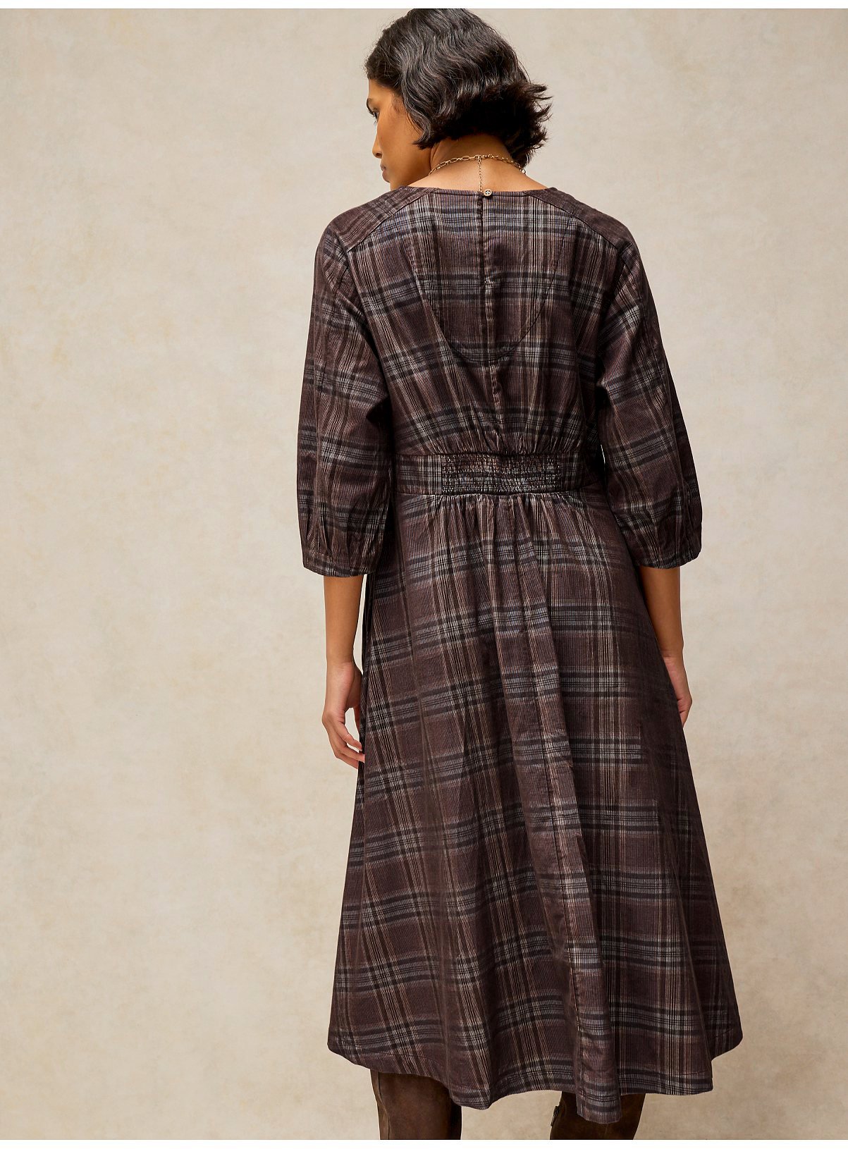 WHITE STUFF Brown Tartan Kate Corduroy Midi Dress 12 - Image 2 thumbnail