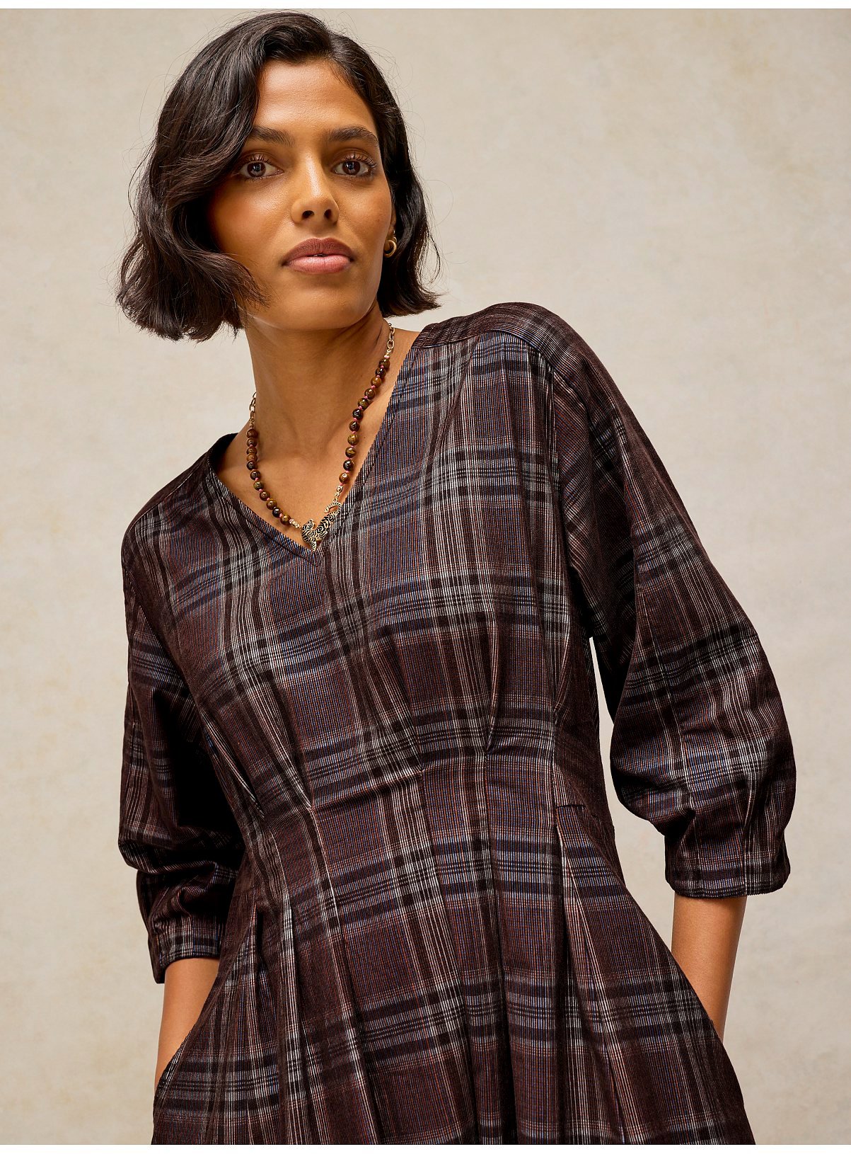 WHITE STUFF Brown Tartan Kate Corduroy Midi Dress 12 - Image 4 thumbnail