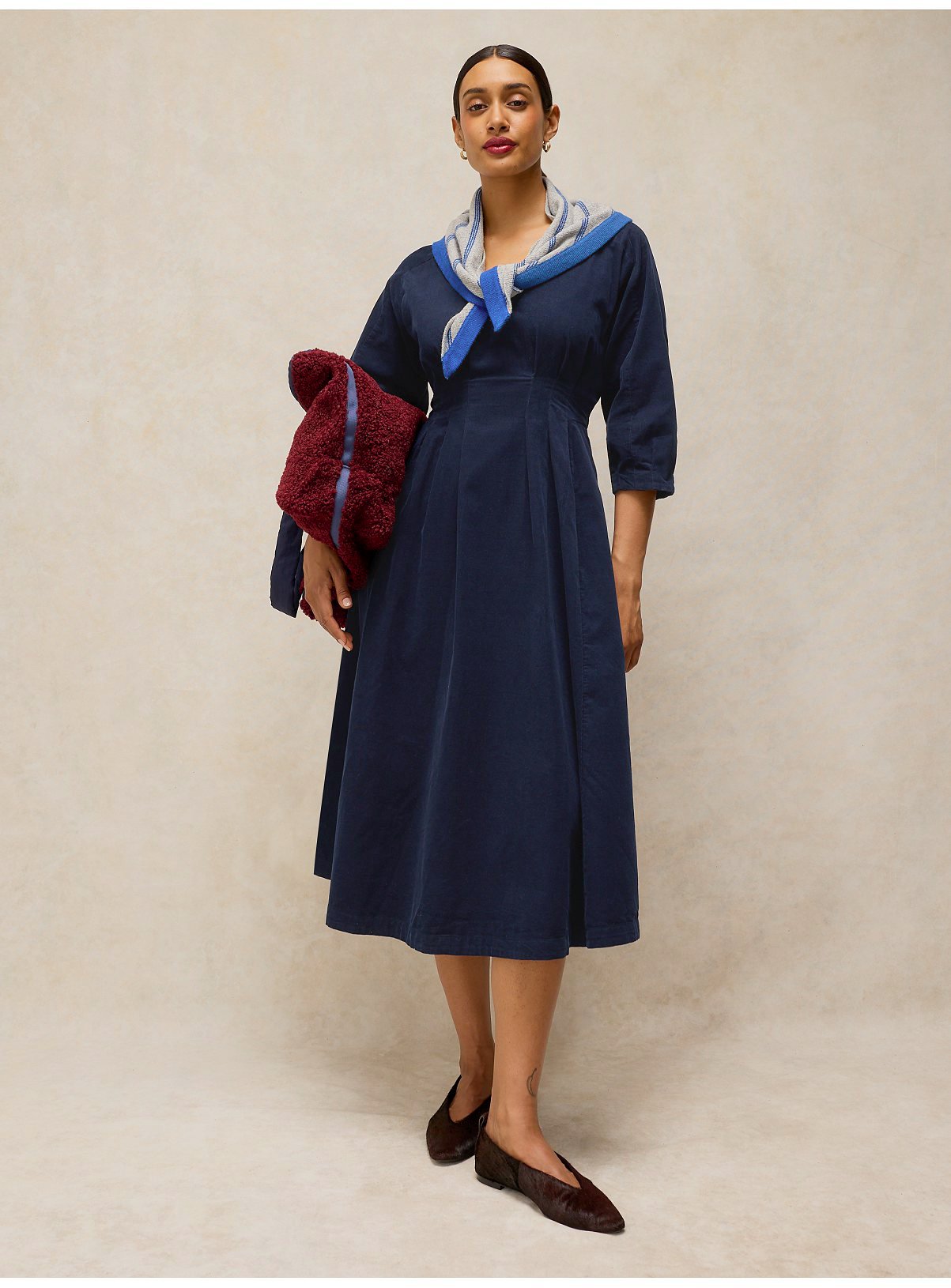 WHITE STUFF Navy Kate Corduroy Midi Dress 18 - Image 3 thumbnail