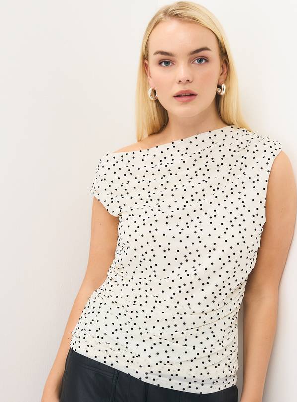 Cream Sleeveless Draped Flocked Spot Mesh Top 6