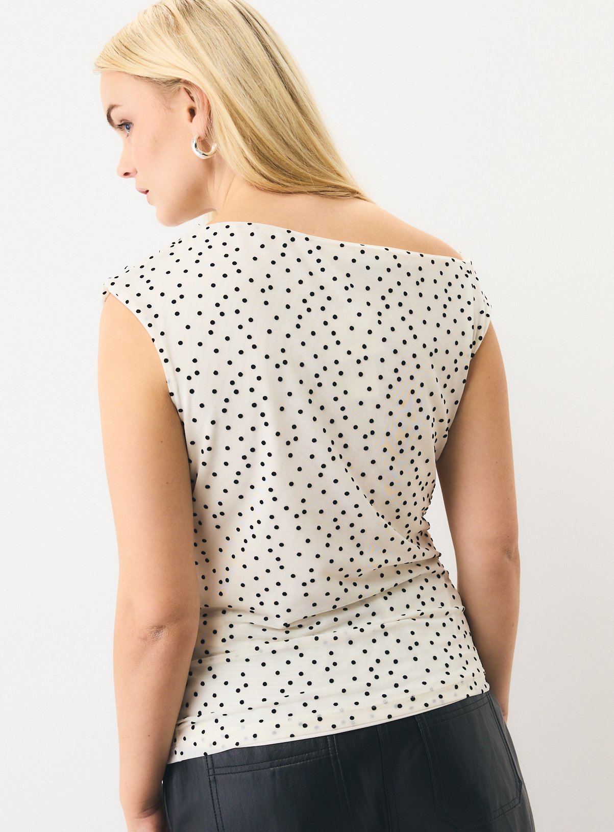 Cream Sleeveless Draped Flocked Spot Mesh Top 16 - Image 4 thumbnail
