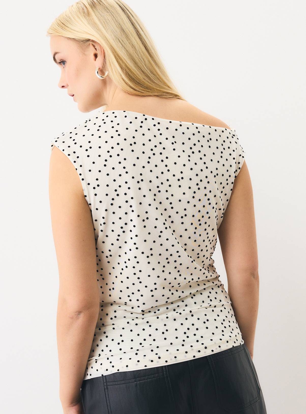 Cream Sleeveless Draped Flocked Spot Mesh Top 16 - Image 4