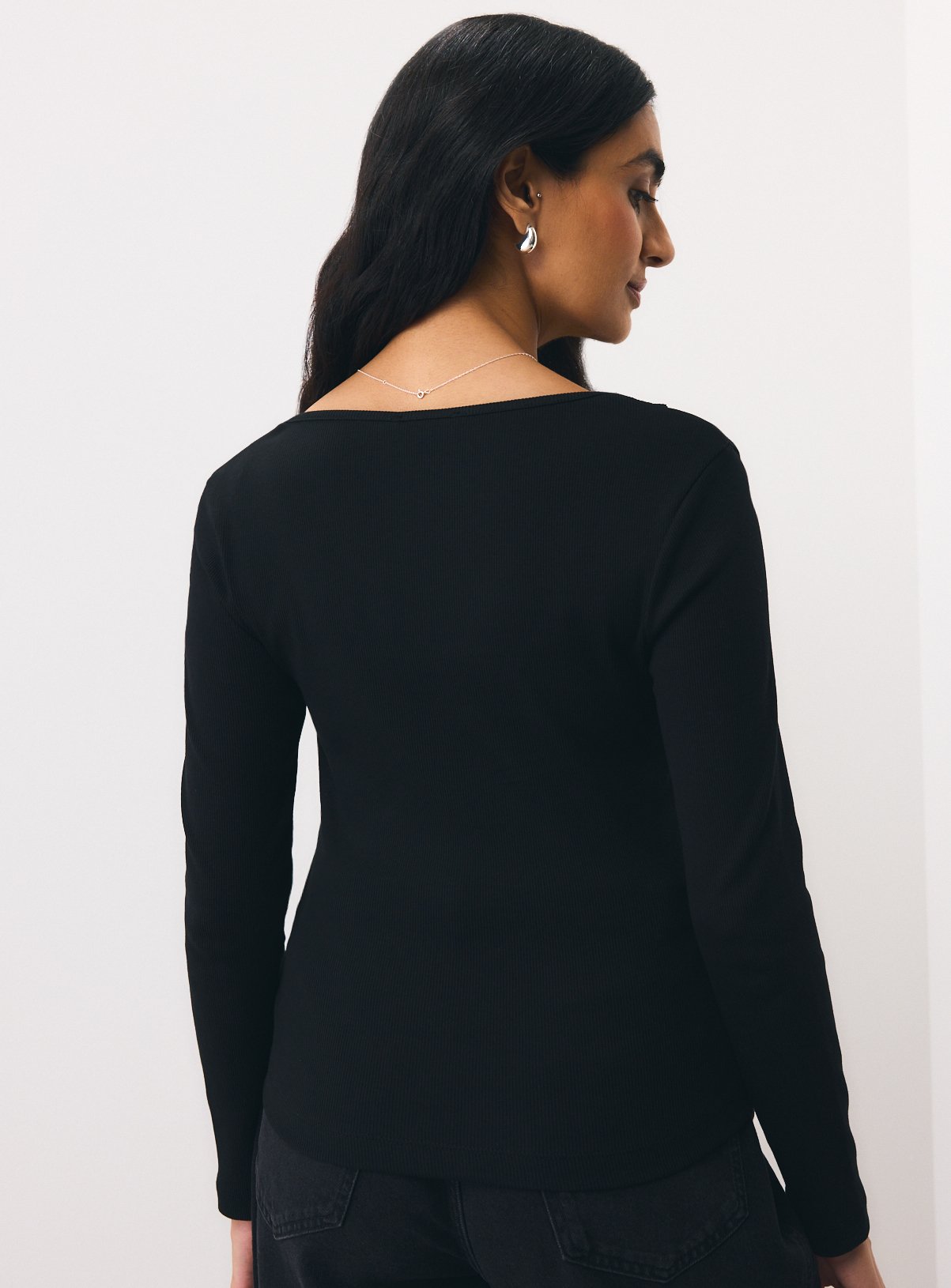 Black Lace Trim V-Neck Long Sleeve Top L - Image 4 thumbnail
