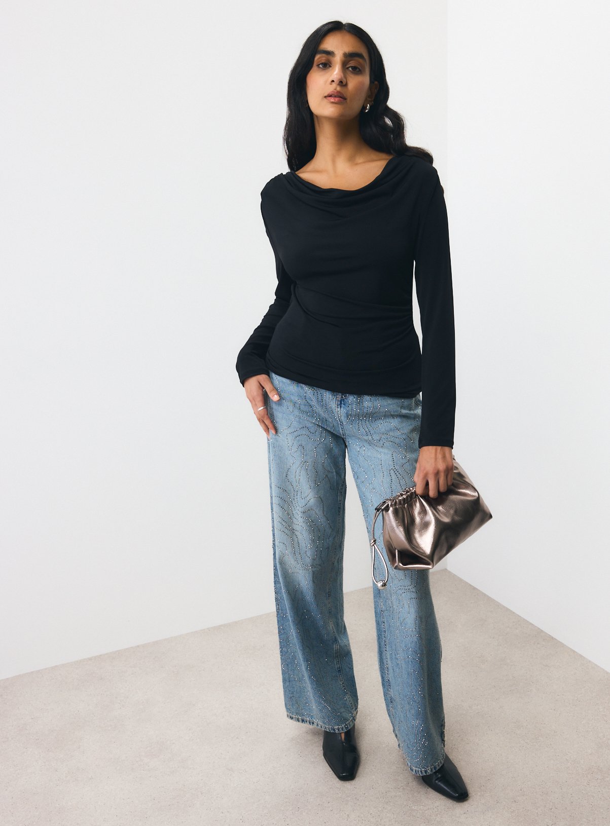 Black Cowl Neck Draped Top L - Image 2 thumbnail