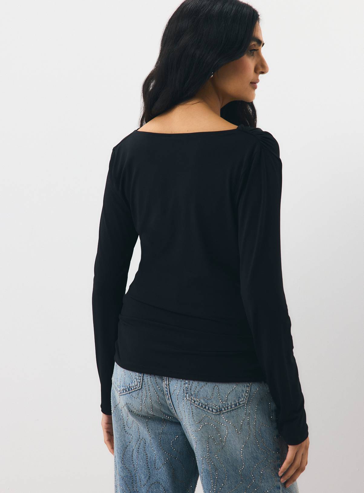 Black Cowl Neck Draped Top L - Image 4