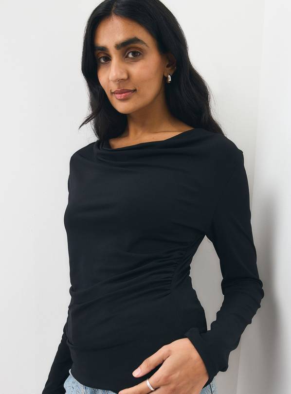 Black Cowl Neck Drapey Top S