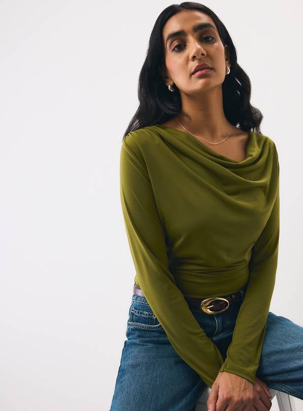 Green Cowl Neck Drapey Top XS