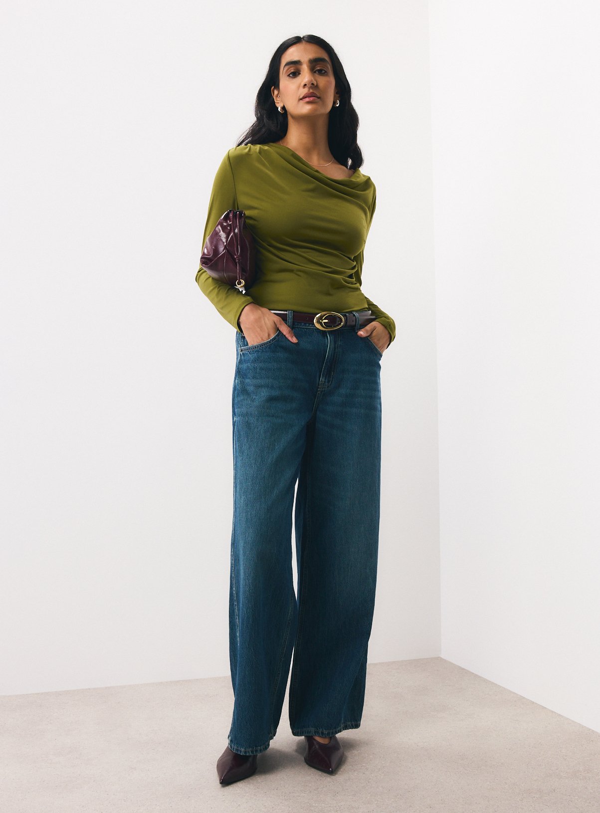 Green Cowl Neck Drapey Top XL - Image 2 thumbnail