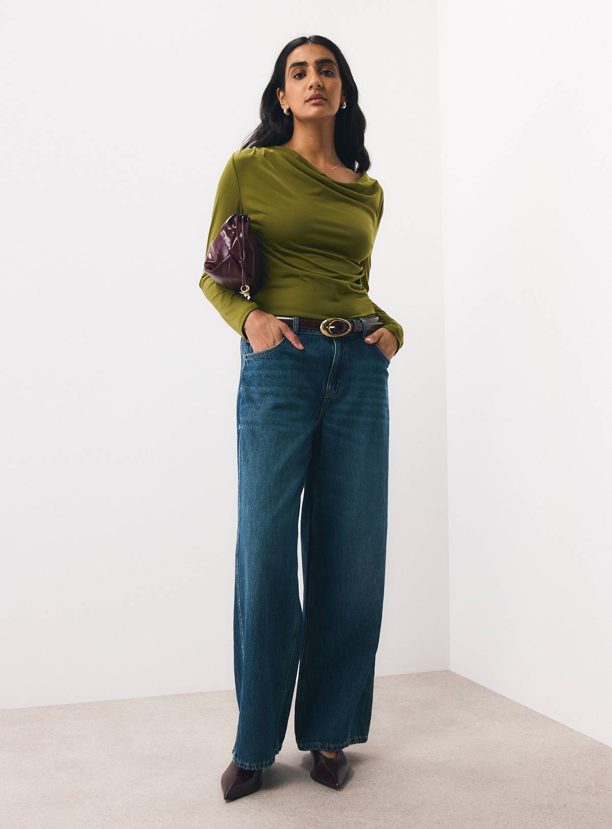 Green Cowl Neck Drapey Top XL - Image 2