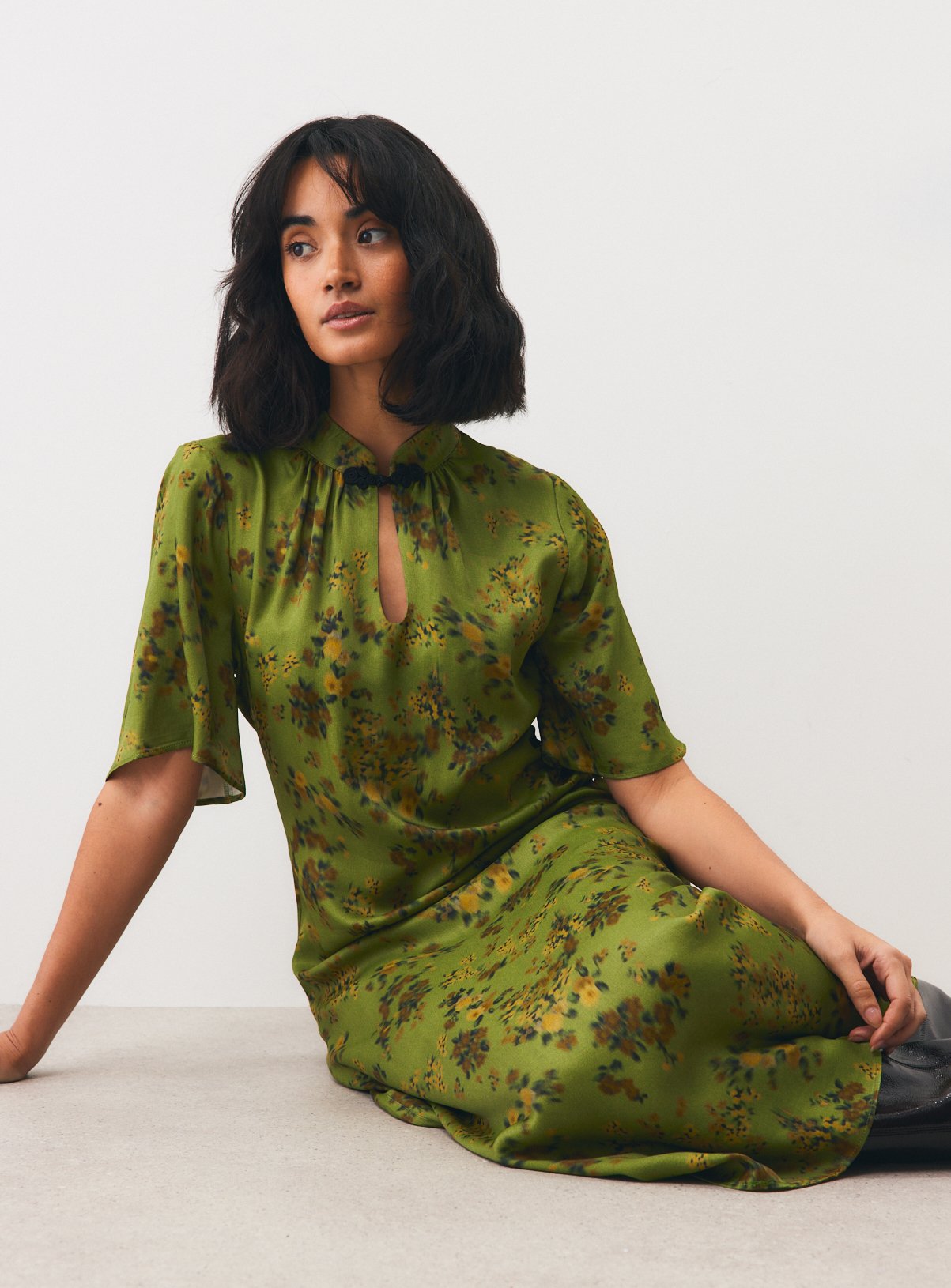 Polka Dot Satin Mandarin Collar Midaxi Dress 16 - Image 1 thumbnail