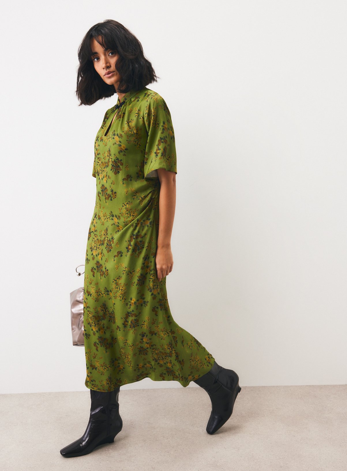 Polka Dot Satin Mandarin Collar Midaxi Dress 16 - Image 2 thumbnail