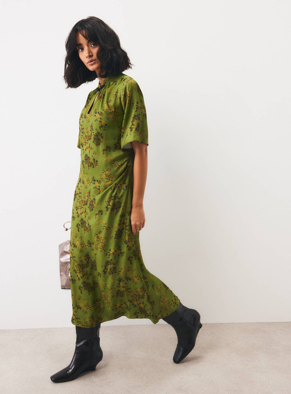 Polka Dot Satin Mandarin Collar Midaxi Dress 16 - Image 2