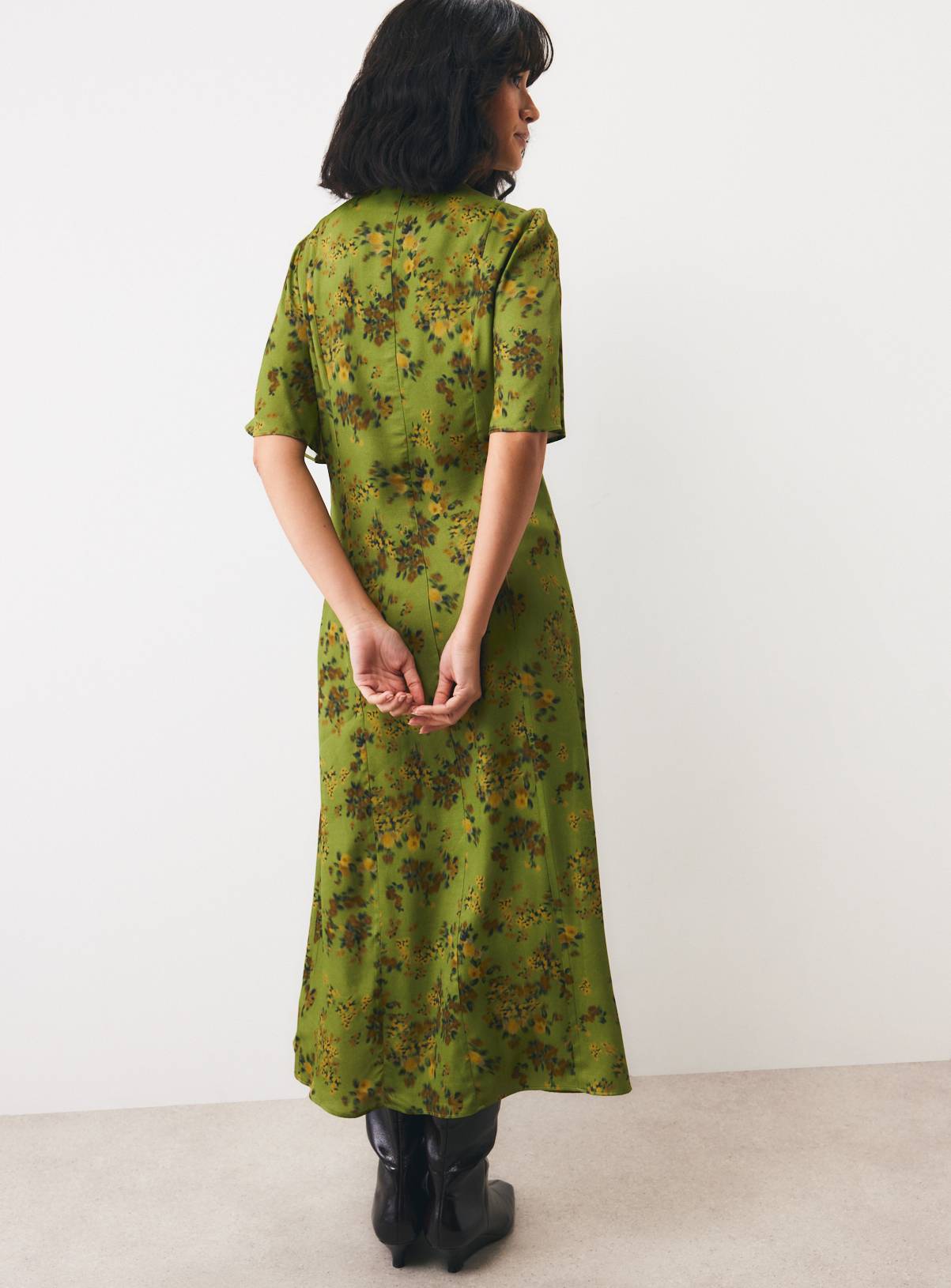 Polka Dot Satin Mandarin Collar Midaxi Dress 16 - Image 4