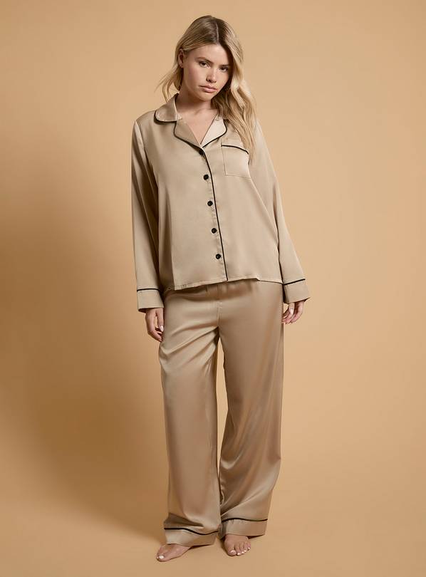 OASIS Plain Satin Contrast Binding Nightwear Set M