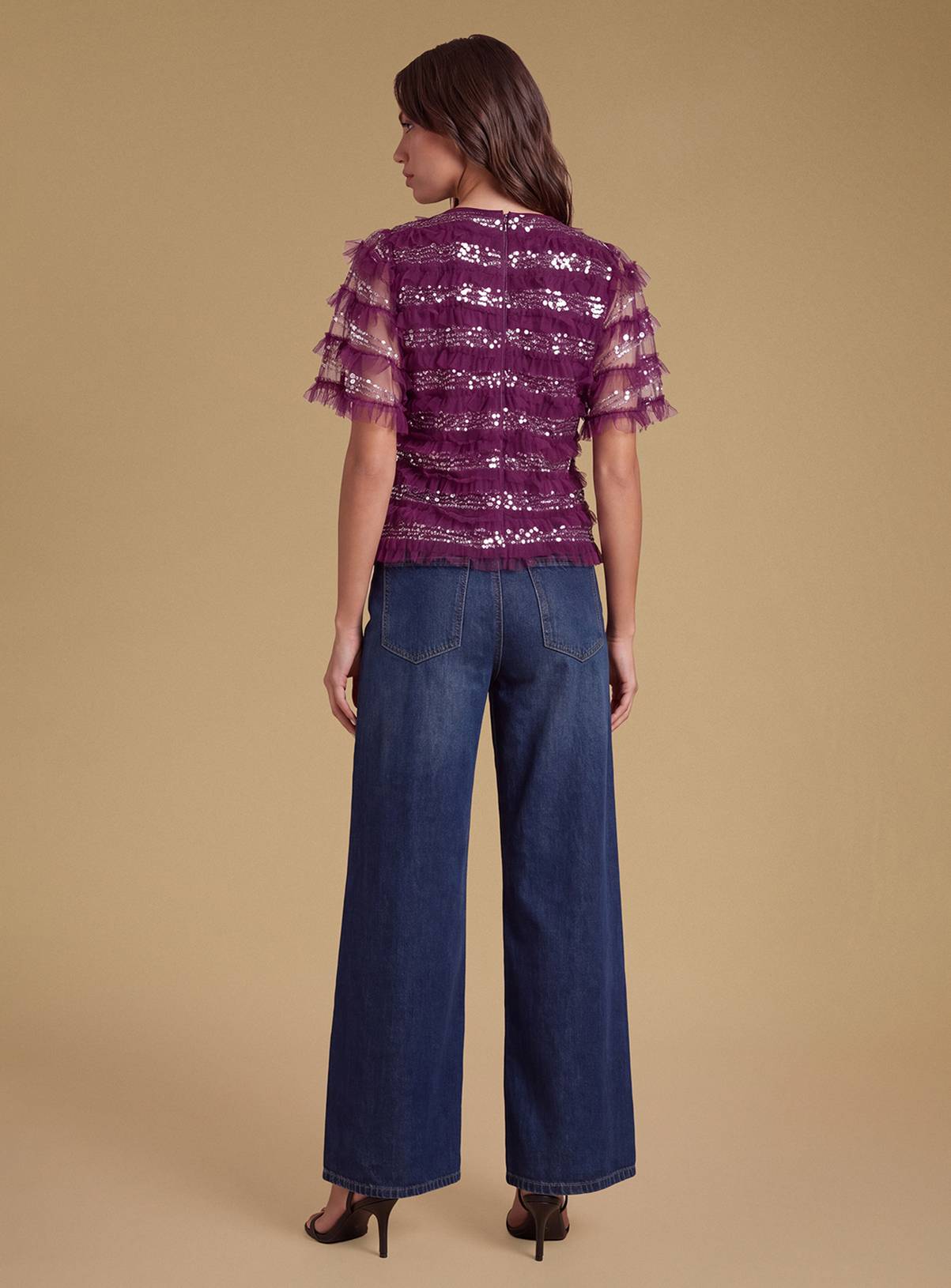 OASIS Ruffle Mesh Top With Sequins 8 - Image 3