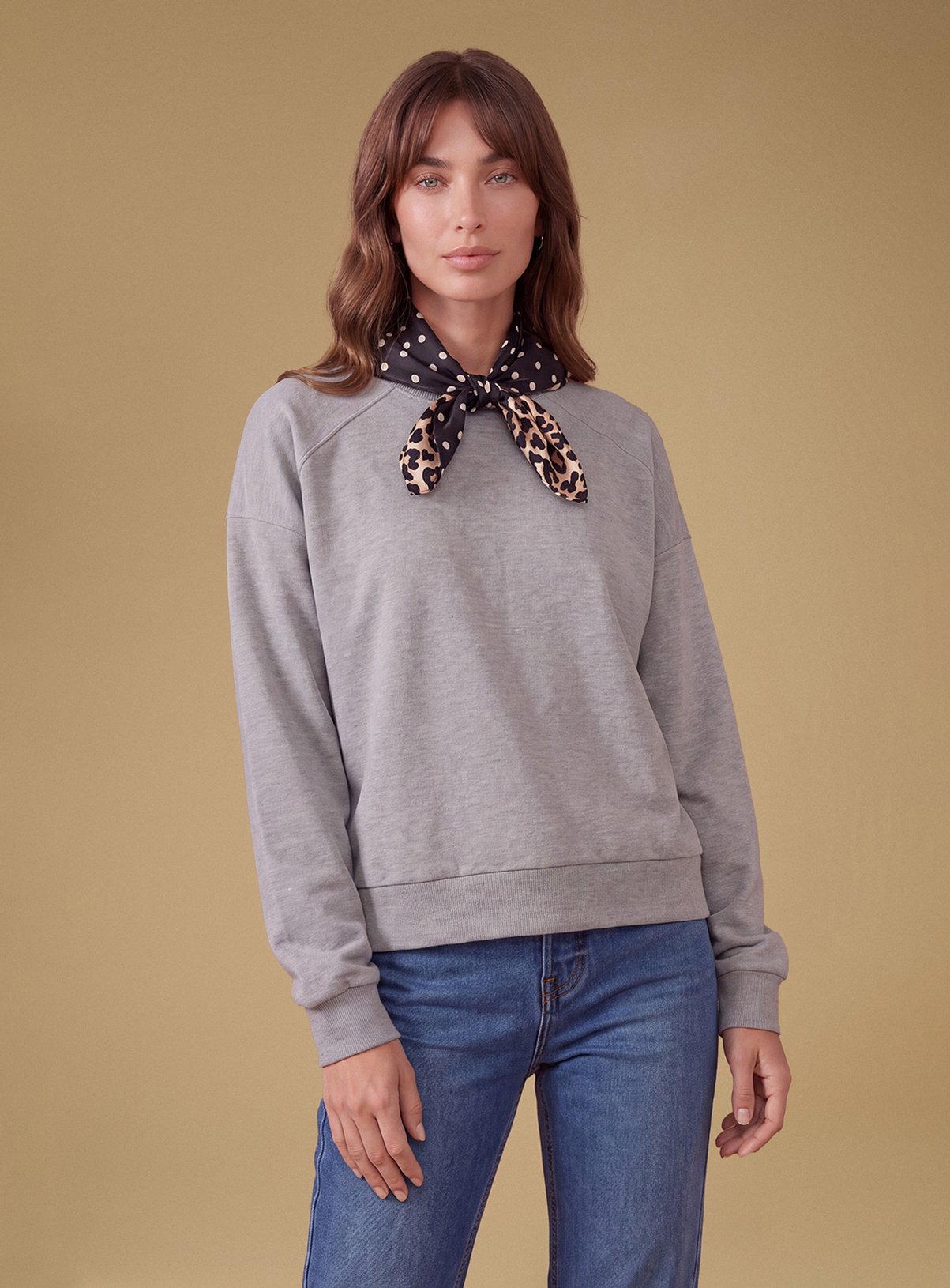 OASIS Volume Sleeve Sweatshirt With Cotton Collar Grey 10 - Image 1 thumbnail