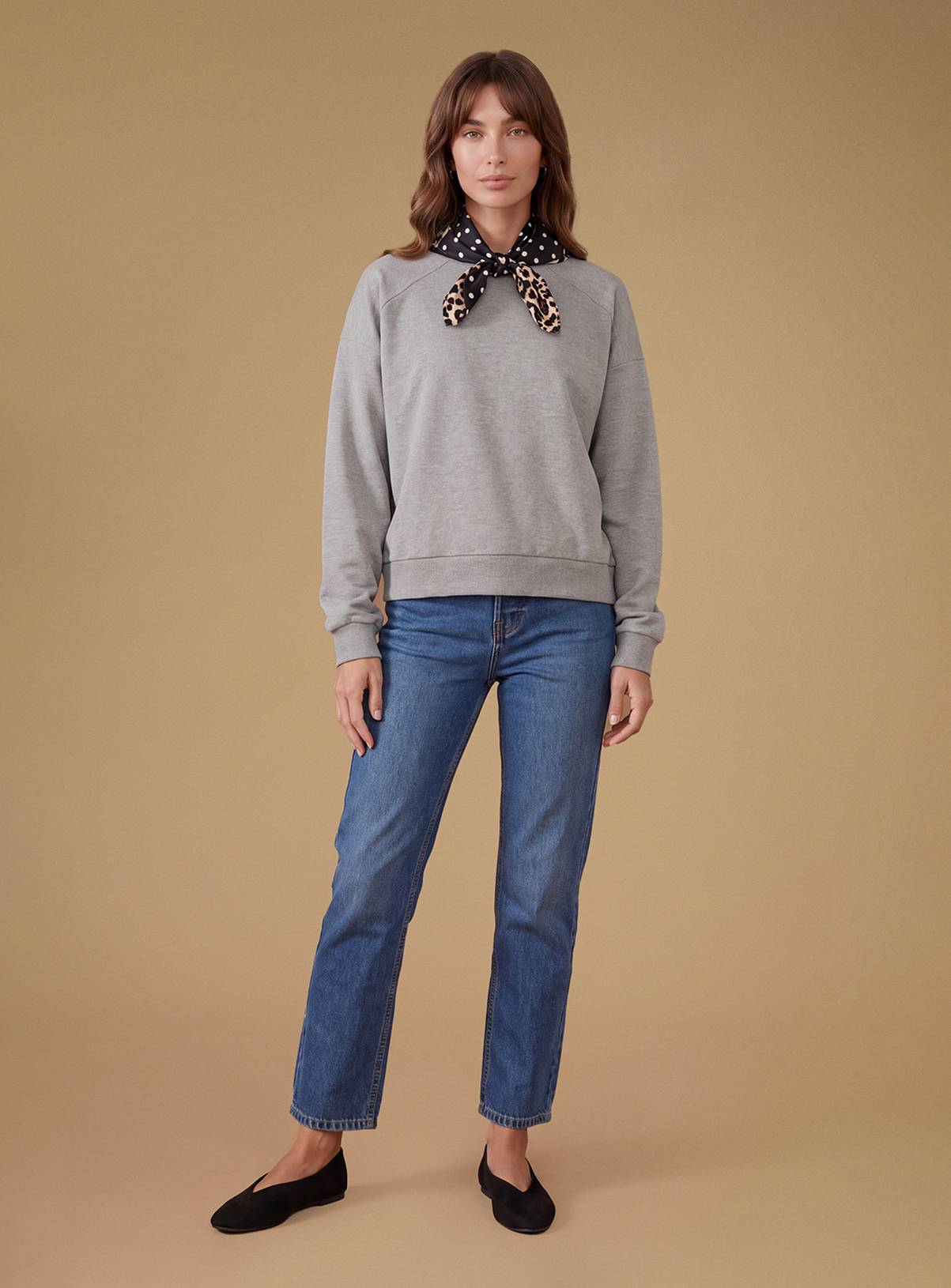 OASIS Volume Sleeve Sweatshirt With Cotton Collar Grey 10 - Image 3