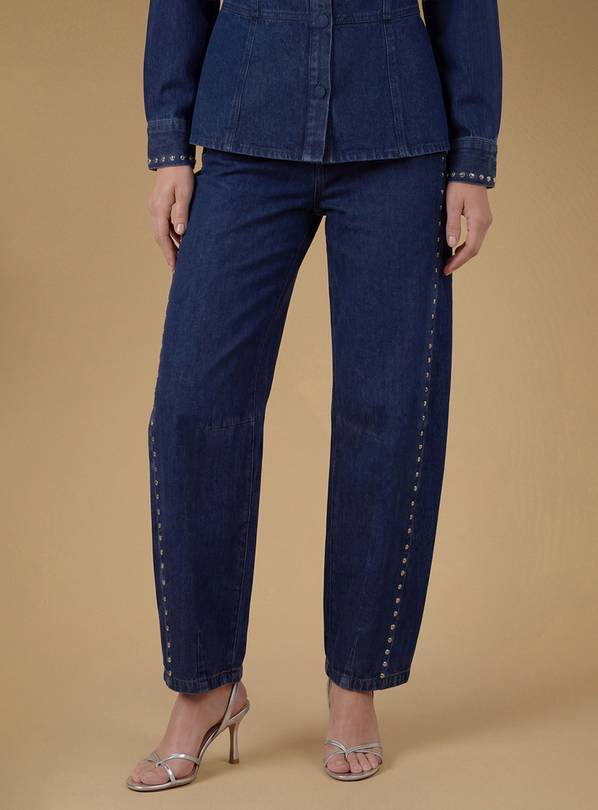 OASIS Premium Stud Detail Barrel Leg Jean Indigo 16