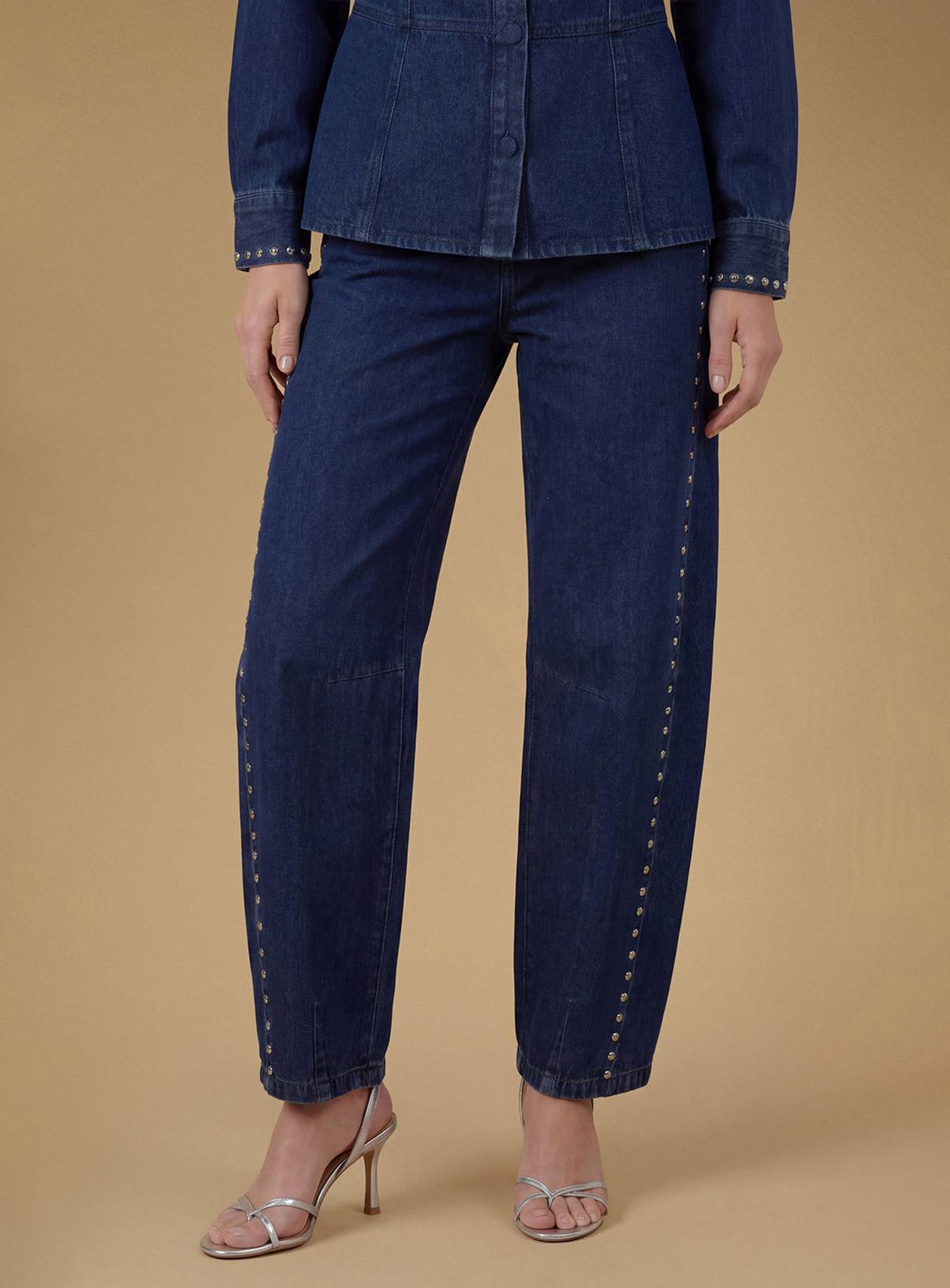 OASIS Premium Stud Detail Barrell Leg Jean Indigo 10 - Image 1