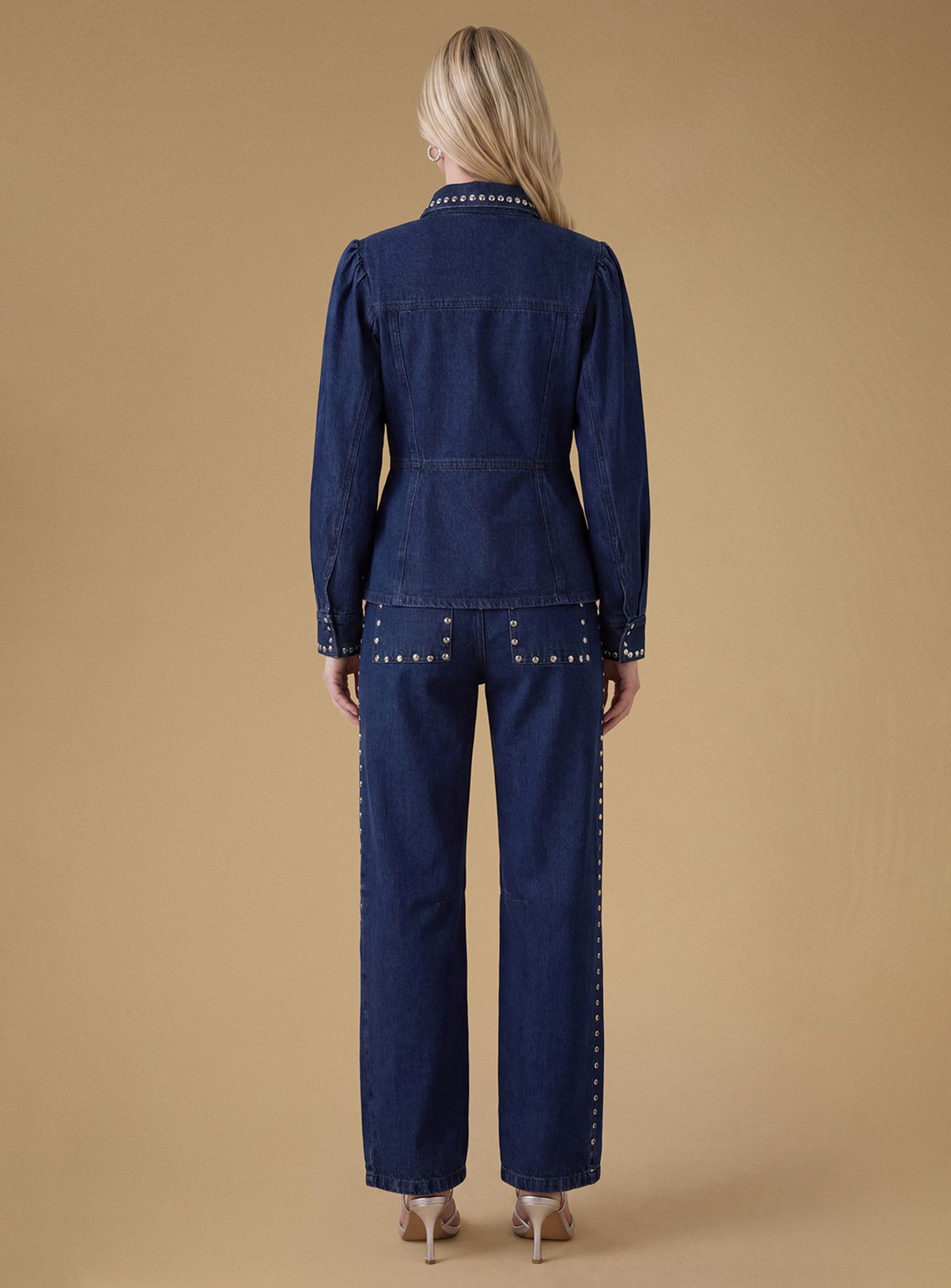 OASIS Premium Stud Detail Barrell Leg Jean Indigo 10 - Image 2 thumbnail