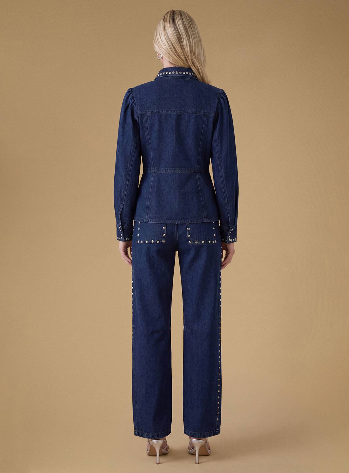 OASIS Premium Stud Detail Barrell Leg Jean Indigo 10 - Image 2