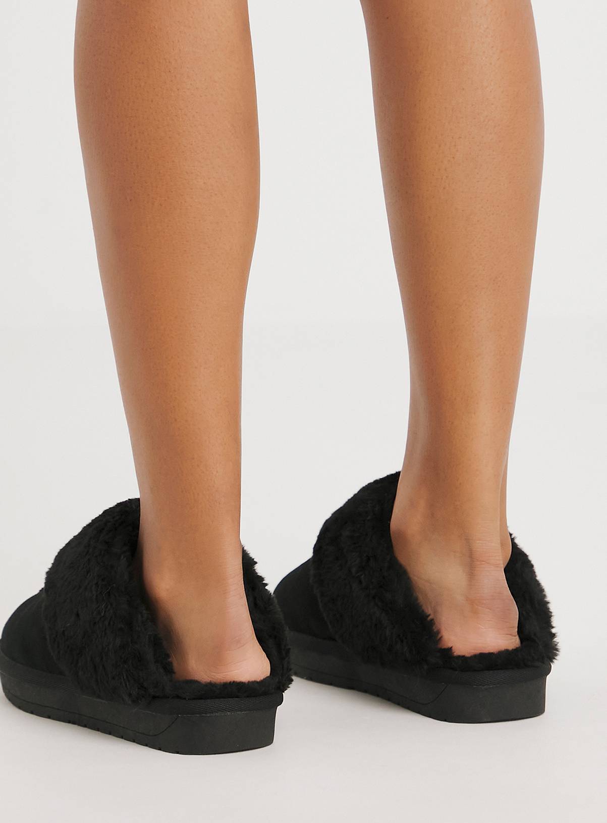 SIMPLY BE Black Faux Fur Lined Suede Mule Slipper Extra Wide Fit 4 - Image 2