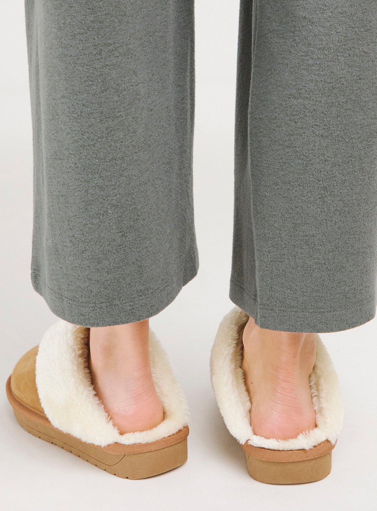 SIMPLY BE Tan Faux Fur Lined Suede Mule Slipper Extra Wide Fit 5 - Image 2 thumbnail