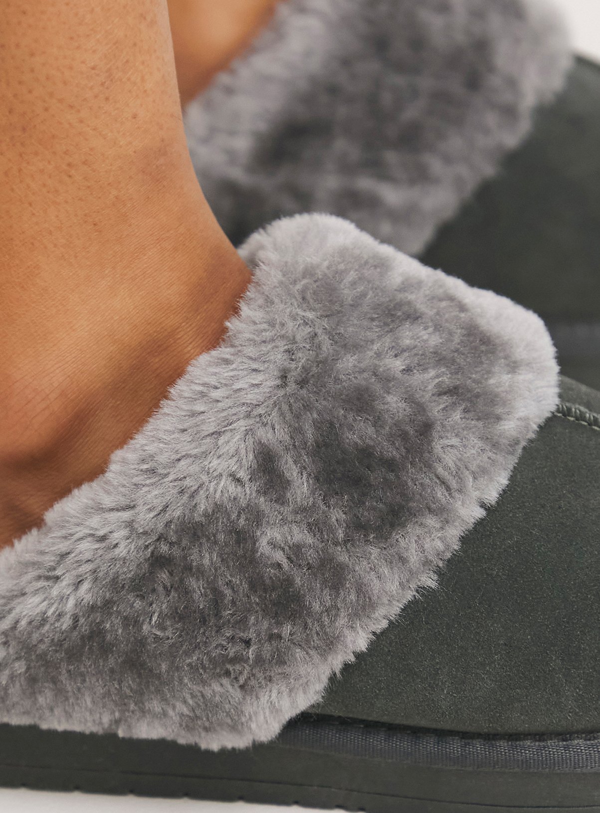 SIMPLY BE Grey Faux Fur Lined Suede Mule Slipper Wide Fit 5 - Image 4 thumbnail