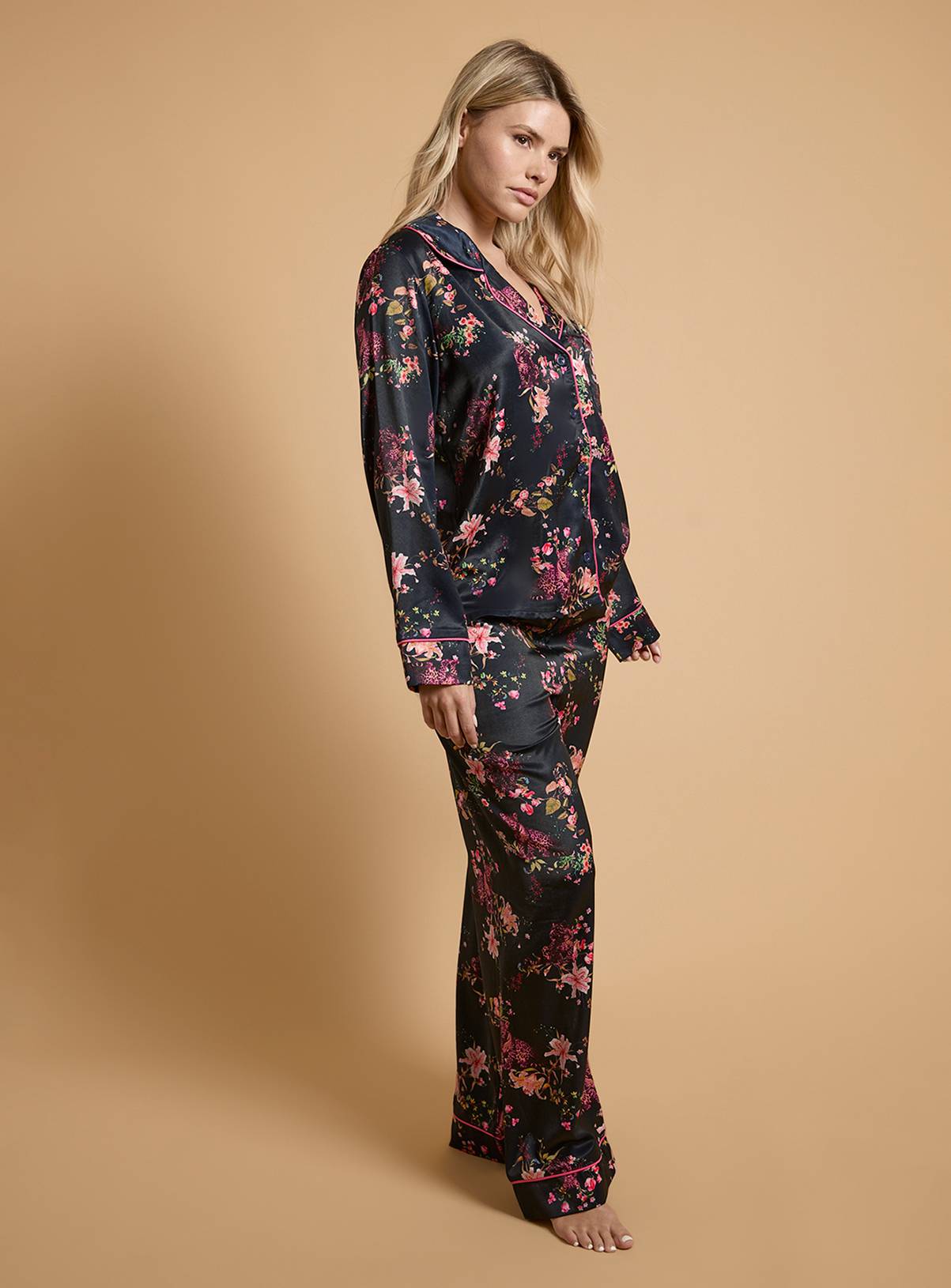 OASIS Navy Leopard Long Sleeve Satin Printed Nightwear Set M - Image 4