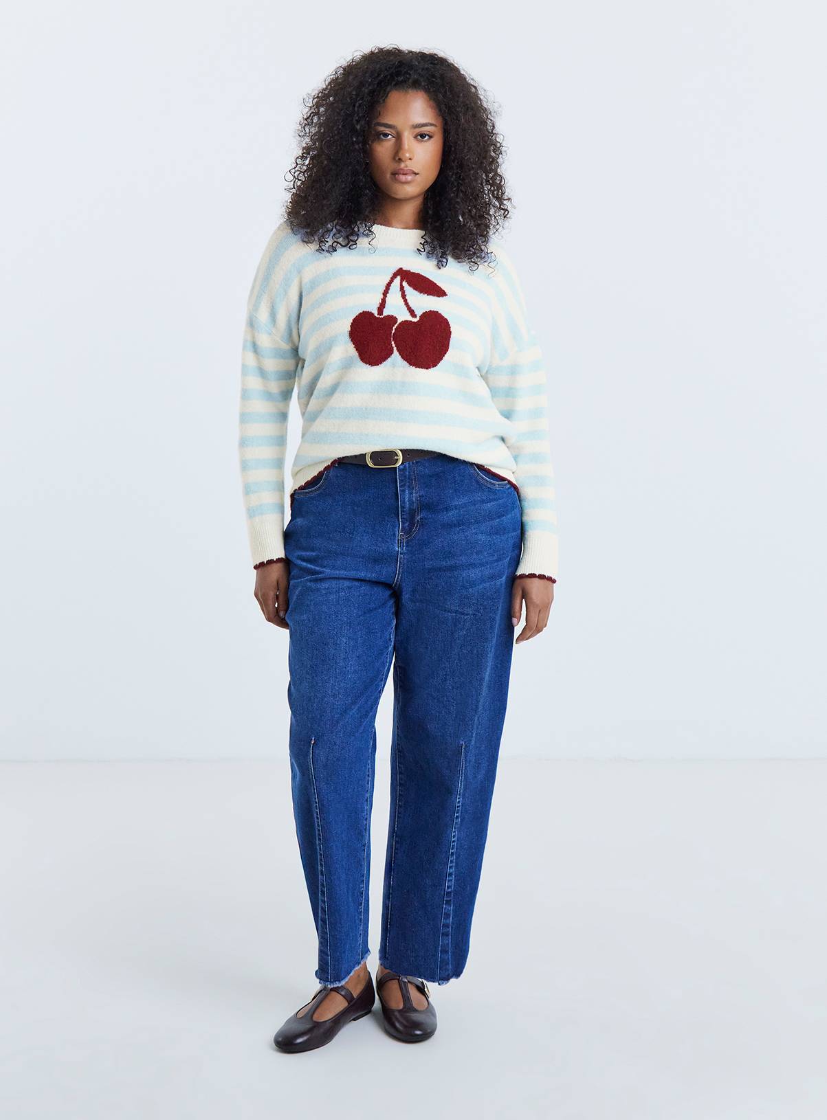 SIMPLY BE Cherry Stripe Jumper With Wool 32-34 - Image 3