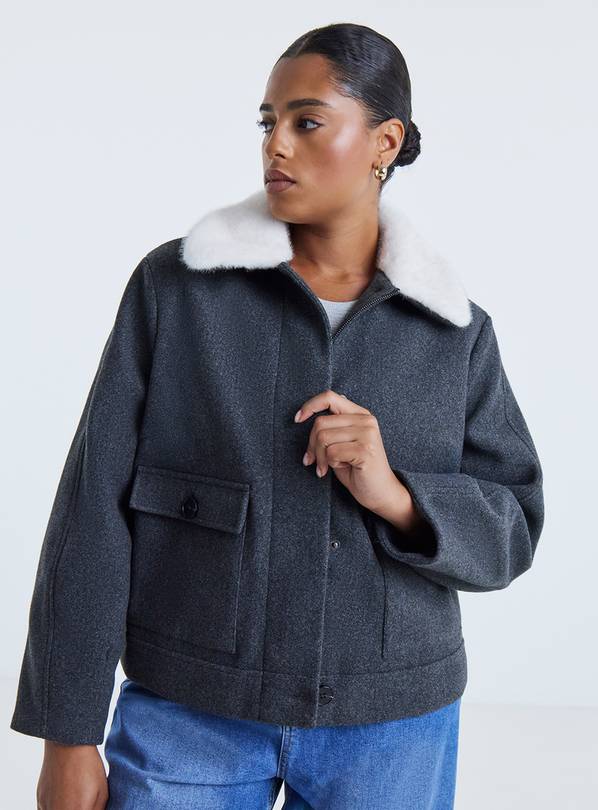 SIMPLY BE Fur Collar Short Jacket 14