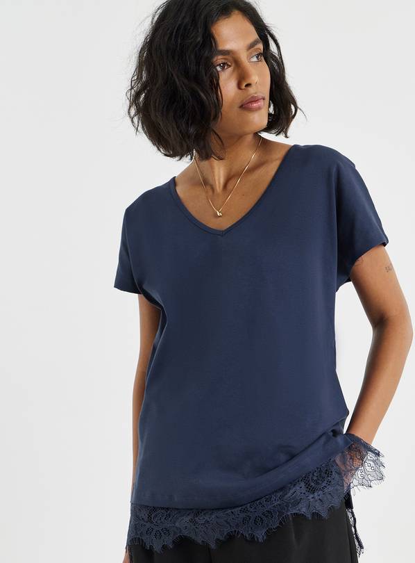 SIMPLY BE Navy Lace 2 in 1 T-Shirt 16