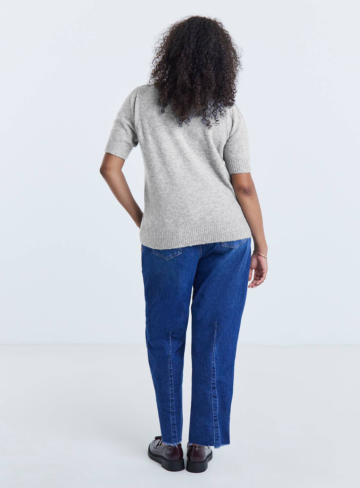 SIMPLY BE Short Sleeve Bow Jumper Grey 32-34 - Image 2