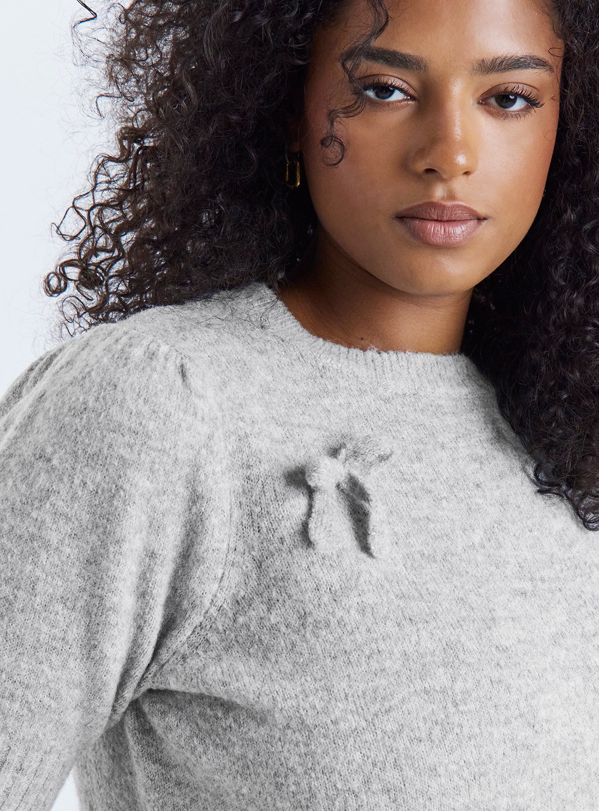 SIMPLY BE Short Sleeve Bow Jumper Grey 32-34 - Image 4 thumbnail